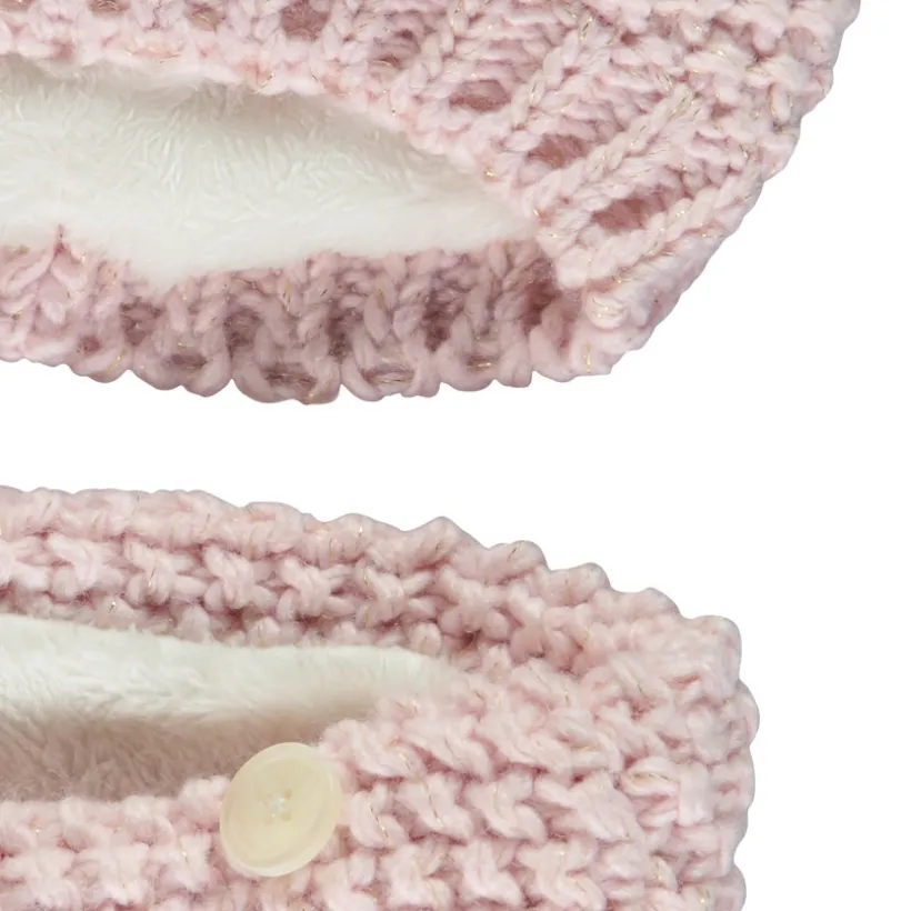Muts en snood in gebreide tarwekorrelsteek met gouden lurex meisjes
