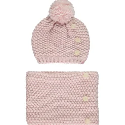 Muts en snood in gebreide tarwekorrelsteek met gouden lurex meisjes