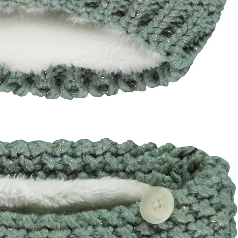 Muts en snood in gebreide tarwekorrelsteek met gouden lurex meisjes