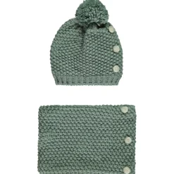 Muts en snood in gebreide tarwekorrelsteek met gouden lurex meisjes