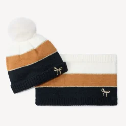Muts en snood set in gebreid colorblock meisjes
