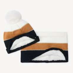 Muts en snood set in gebreid colorblock meisjes