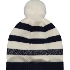 Muts in gebreide strepen met pompon meisjes