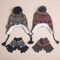Muts met fleece voering en jacquard motief wanten