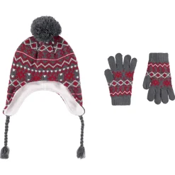 Muts met fleece voering en jacquard motief wanten