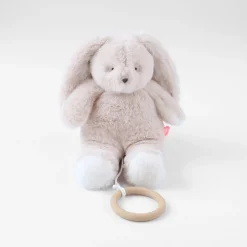 Muzikale pluche konijn Moka 20 cm met handmatige muziekdoos en velcrosluiting