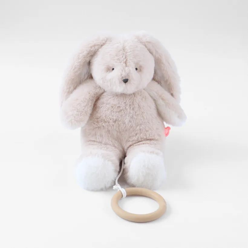 Muzikale pluche konijn Moka 20 cm met handmatige muziekdoos en velcrosluiting