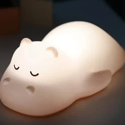 Nachtlamp - Nijlpaard - Silicone - Zalm - 15,8 cm