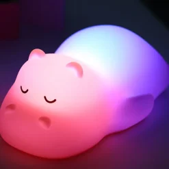 Nachtlamp - Nijlpaard - Silicone - Zalm - 15,8 cm
