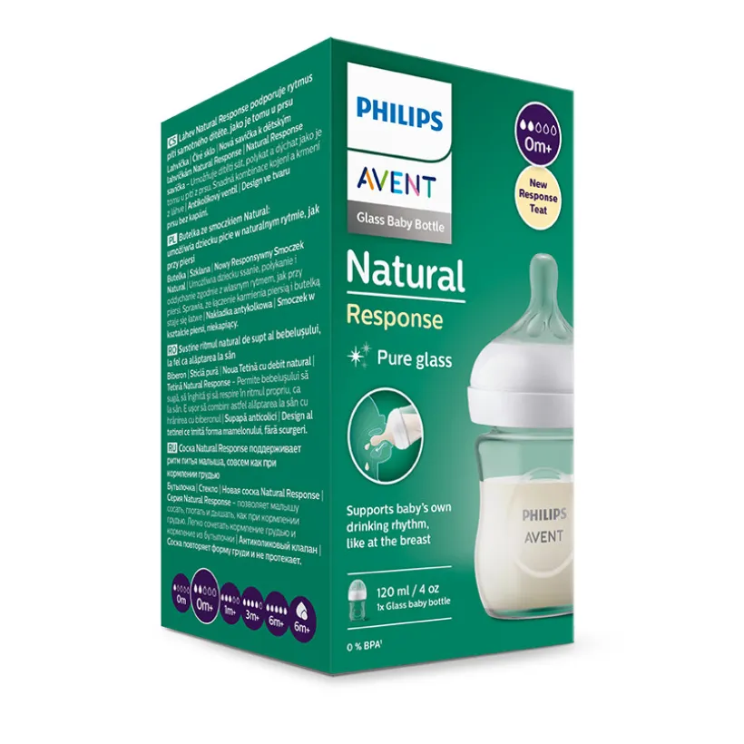 Natural Response glazen zuigfles 120 ml met anti-koliek speen en ergonomische vorm