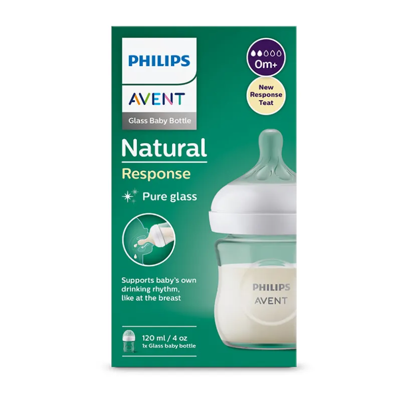 Natural Response glazen zuigfles 120 ml met anti-koliek speen en ergonomische vorm