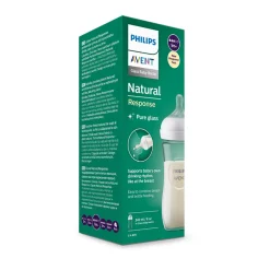 Natural Response glazen zuigfles 240 ml met anti-koliek speen en ergonomische vorm