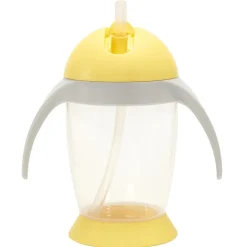 Oefenbeker met rietje en handvatten 300 ml geel/grijs