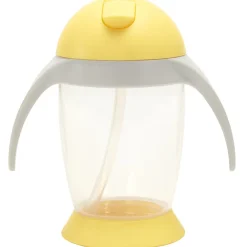 Oefenbeker met rietje en handvatten 300 ml geel/grijs