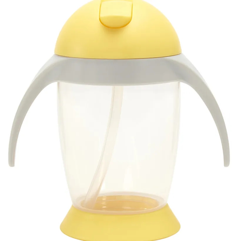Oefenbeker met rietje en handvatten 300 ml geel/grijs