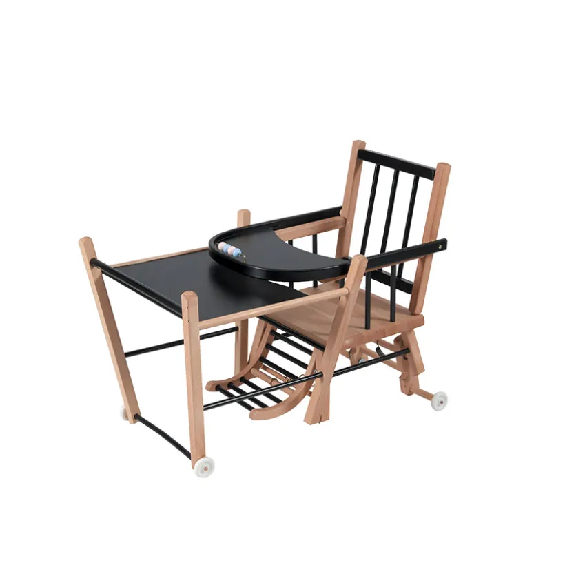 Omvormbare traditionele kinderstoel Marcel – Natuurlijk en Zwart