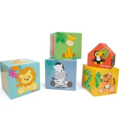 Opstabelbare kubussen in hout jungletinten 18m+ 5stks