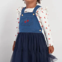 Overgooierjurk in bi-materiaal voor babymeisje