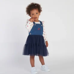 Overgooierjurk in bi-materiaal voor babymeisje