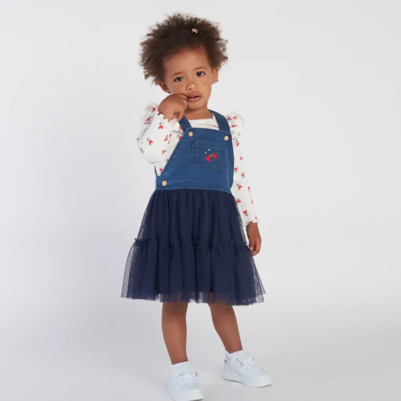 Overgooierjurk in bi-materiaal voor babymeisje