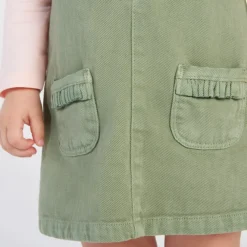 Overgooierjurk in kaki denim met zakken meisjes