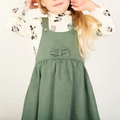 Overgooierjurk met gekruiste bretellen en knoop voor babymeisje