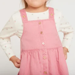Overgooierjurk van stof in effen roos voor babymeisje
