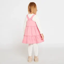 Overgooierjurk van stof in effen roos voor babymeisje