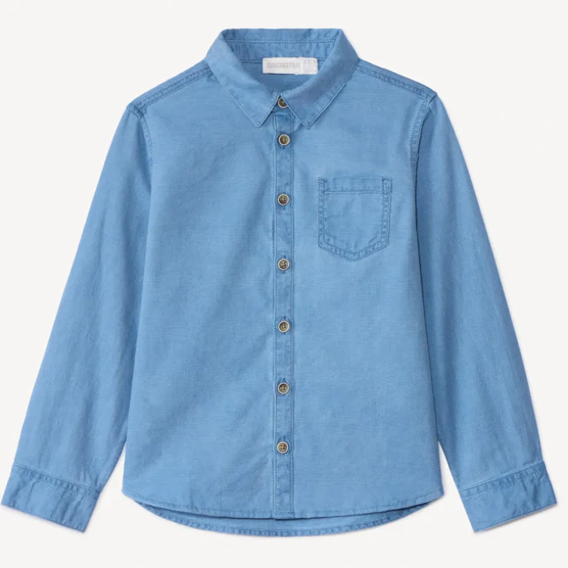 Overhemd met lange mouwen jongens in effen kleur met hemdkraag