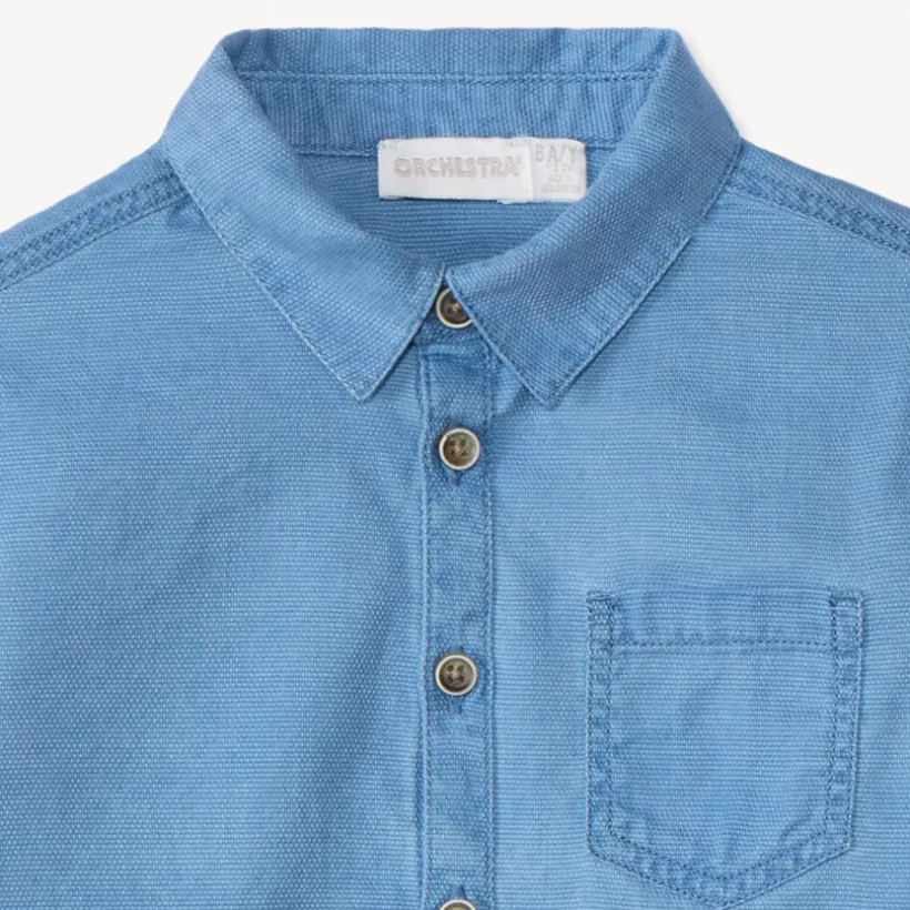 Overhemd met lange mouwen jongens in effen kleur met hemdkraag