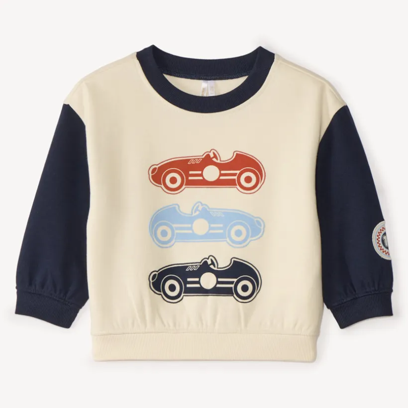 Oversized bicolore sweatshirt jongens met raceauto's print