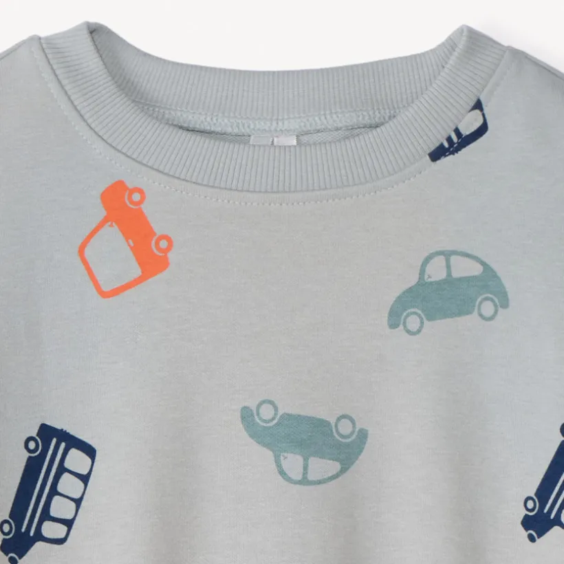 Oversized fleece sweatshirt met voertuigenprint voor babyjongen