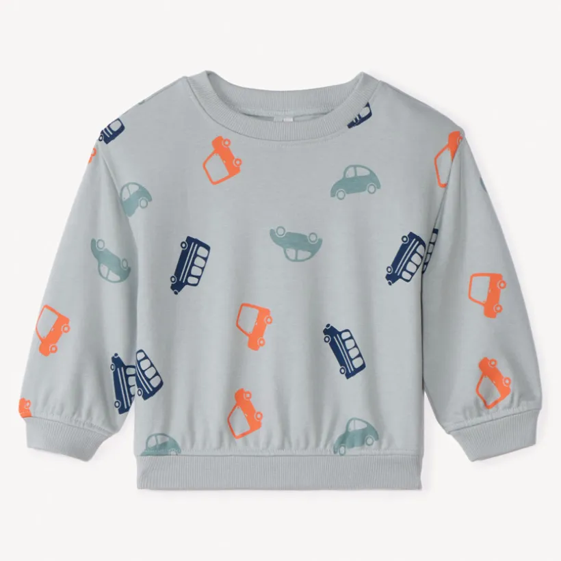 Oversized fleece sweatshirt met voertuigenprint voor babyjongen