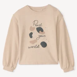 Oversized meisjes T-shirt met lange mouwen en strass.