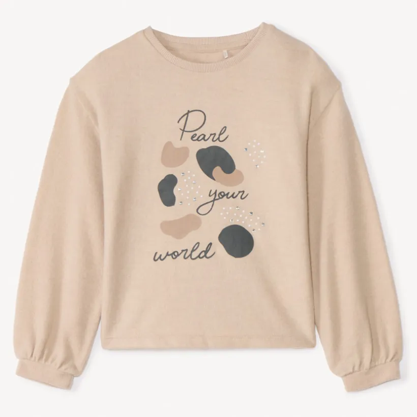Oversized meisjes T-shirt met lange mouwen en strass.