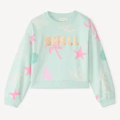 Oversized sweat in fleecy fabric with fancy glitter print for girls