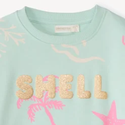 Oversized sweat in fleecy fabric with fancy glitter print for girls