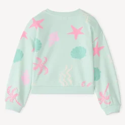 Oversized sweat in fleecy fabric with fancy glitter print for girls