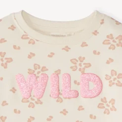 Oversized sweat in fleecy fabric with fancy glitter print for girls