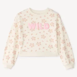 Oversized sweat in fleecy fabric with fancy glitter print for girls