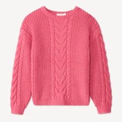 Oversize gebreide kabeltrui effen meisjes