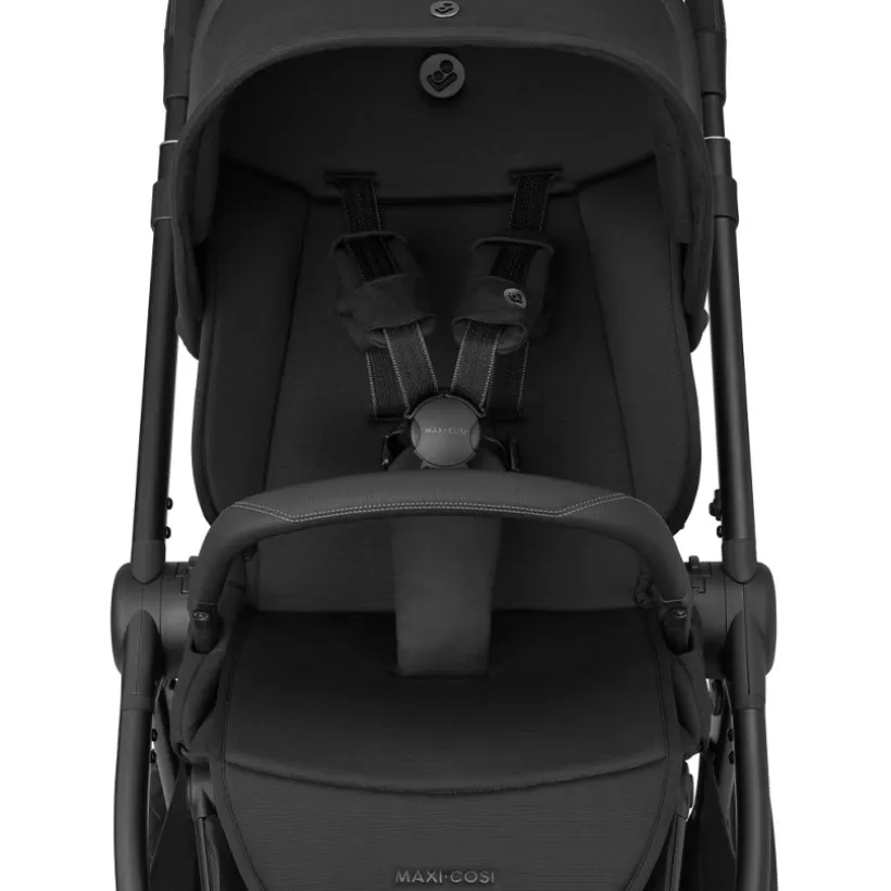Oxford twillic black all-terrain kinderwagen met omkeerbare zit en kunstleren afwerking