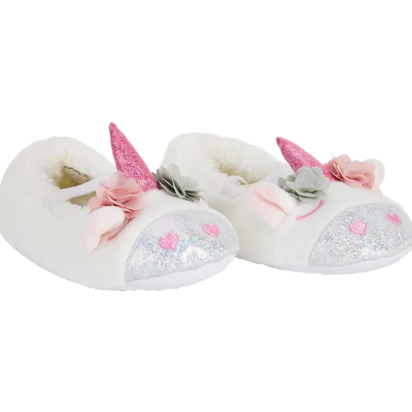 Pantoffels met elastisch bandje en eenhoornkop voor babymeisje