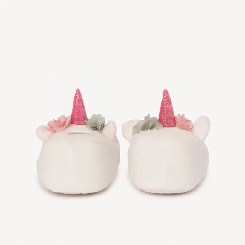 Pantoffels met elastisch bandje en eenhoornkop voor babymeisje