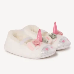 Pantoffels met elastisch bandje en eenhoornkop voor babymeisje