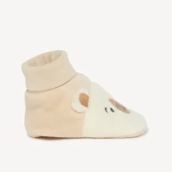 Pantoffels van fluweel met speelse beer voor baby