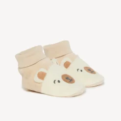 Pantoffels van fluweel met speelse beer voor baby