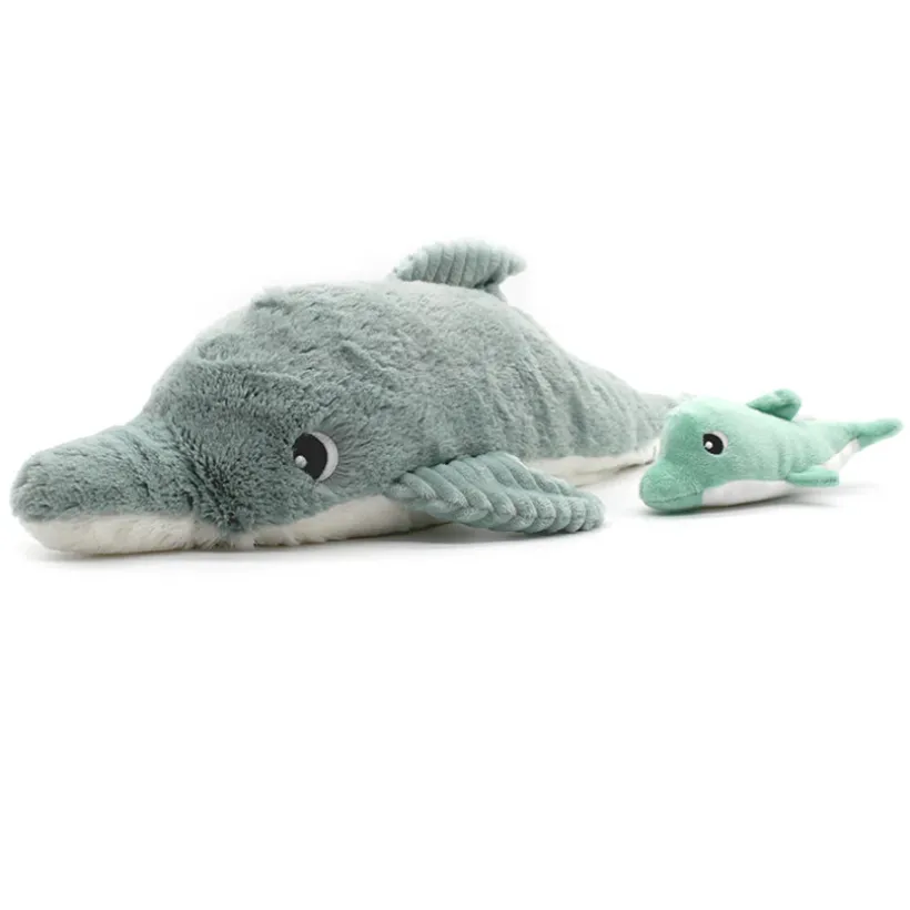 Peluche moyenne/grande Ptipotos Maman dauphin et son bébé vert menthe