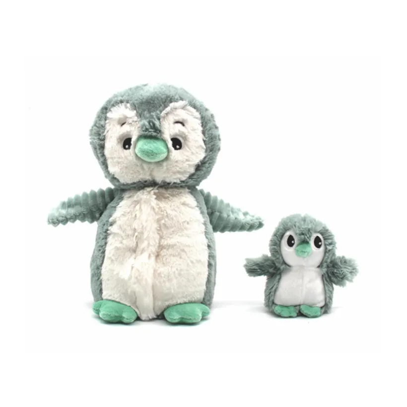 Peluche moyenne/grande Ptipotos maman pingouin et son bébé menthe