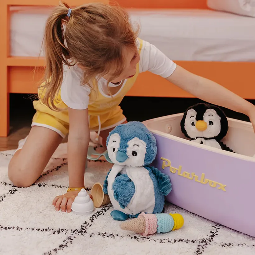 Peluche moyenne Ptipotos maman pingouin et son bébé bleu